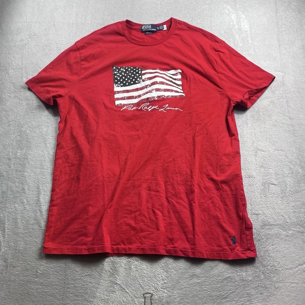 Polo Ralph Lauren Classic Fit American Flag Jersey T-Shirt Size XL‎